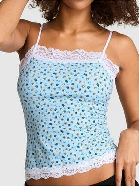 VS PINK by Frankies Bikinis Stella Tank Blue Daisy Print Sz Small NWT